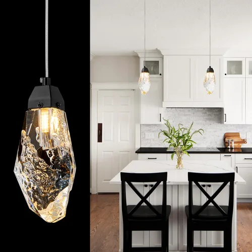 Miniatura 13 de Lámpara colgante de cristal de diamante de 1 luz, lámpara colgante mini para techo en acabado de latón cepillado dorado, lámpara colgante LED