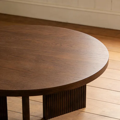 Miniatura 8 de Mesa de café redonda de madera, mesa de café de 35" con mesa gruesa y lisa, mesa central baja circular con patas estables en forma de X, mesa de té