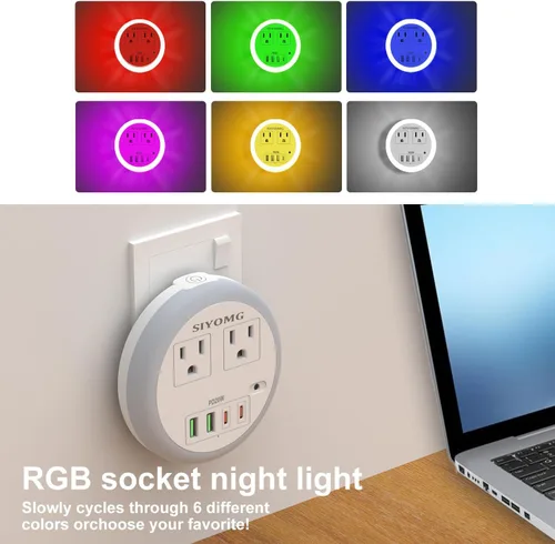 Miniatura 2 de Luces LED nocturnas enchufables a la pared, luz nocturna enchufable con 4 puertos USB y 2 tomacorrientes, sensor inteligente de atardecer a