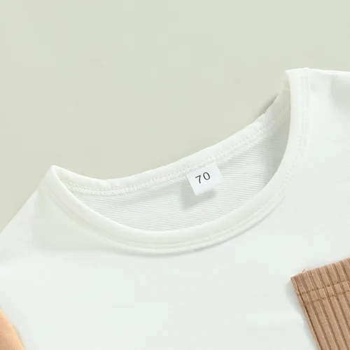 Miniatura 4 de Ynibbim Conjunto de 2 piezas de ropa de verano para niños pequeños con estampado de letras y pantalones cortos elásticos