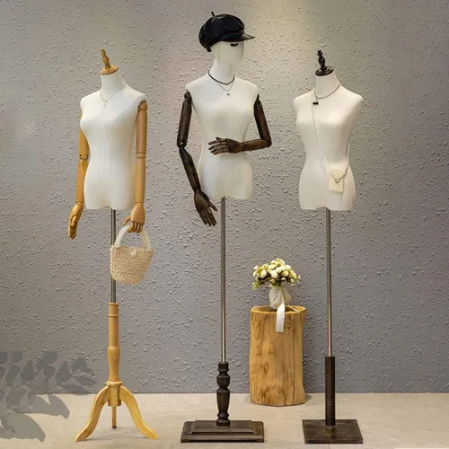 Miniatura 6 de Cuerpo de maniquí femenino con soporte de trípode de madera, altura ajustable de 47.2 a 82.6 pulgadas, forma de vestido de torso de costura