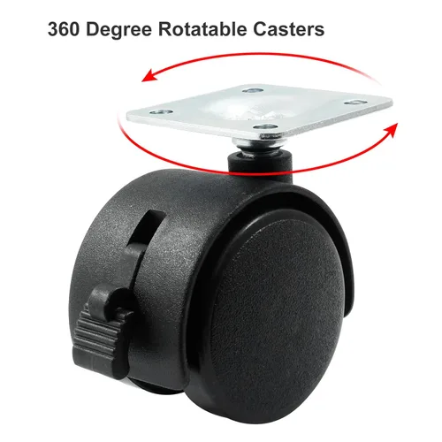 Miniatura 3 de 4 piezas ruedas giratorias de 1.5 pulgadas, ruedas giratorias de placa de nailon negro con freno, ruedas giratorias de placa resistente de repuesto