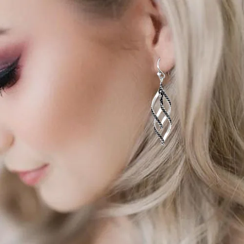 Miniatura 5 de Charmsy - Aretes colgantes de plata de ley 925 con doble torsión infinita para mujer Lazos lineales de marquesa clásica gota de infinito