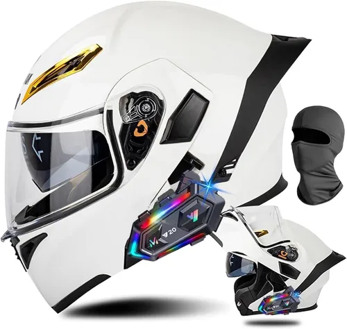 Miniatura 15 de Cascos de motocicleta modulares con Bluetooth de doble visera, aprobados por DOT FMVSS 218, casco de motocicleta abatible de cara completa