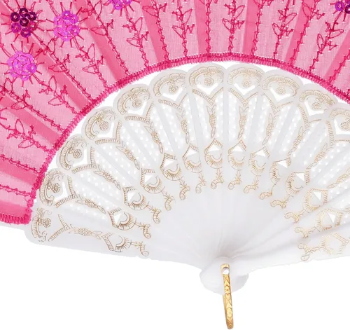 Miniatura 5 de QIRMIZI Paquete de 10 ventiladores plegables de tela, perfectos para bodas, fiestas y bailes, color rosa oscuro