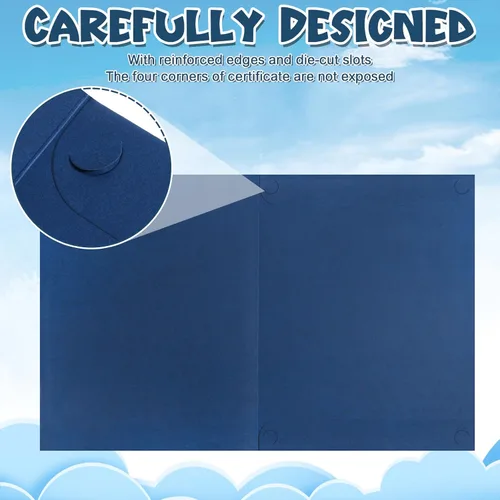 Miniatura 3 de Soportes para certificados, paquete de 12 soportes para diploma azul marino con borde de lámina dorada, cubiertas para certificados de 8.5 x 11