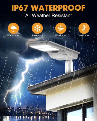 Miniatura 7 de Luces solares de calle de 10000 W para exteriores, impermeables - Luz de inundación con sensor de movimiento súper brillante, del atardecer al