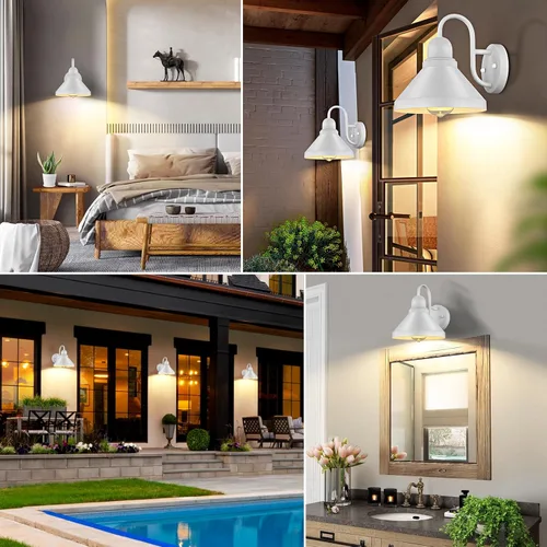 Miniatura 7 de Linternas de pared exterior de cuello de cisne Brightever, paquete de 2 accesorios de luz exterior, apliques de pared antióxido para granero al aire