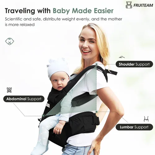Miniatura 4 de FRUITEAM Portabebés de recién nacido a niño pequeño, taburete de cintura certificado de seguridad con asiento de cadera, portabebés ergonómico 6