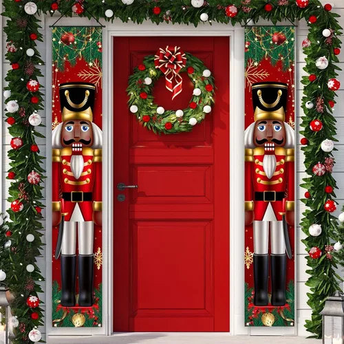 Decoraciones navideñas negras de soldados de Navidad, pancarta para puerta, porche, decoración al aire libre, Navidad, invierno, vacaciones, hogar,
