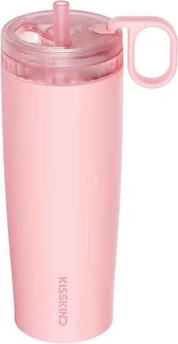 Miniatura 14 de KISSKIND Vaso de café helado con popote oculto, taza de café helado reutilizable de 20 onzas, taza de viaje con forro de cerámica que cabe en bolsas