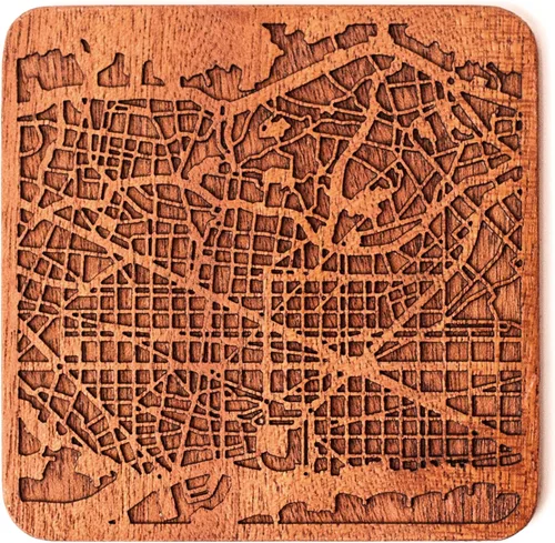 Miniatura 111 de Posavasos Amsterdam Map by O3 Design Studio, 1 pieza, posavasos de madera Sapele con mapa de la ciudad, hecho a mano, varias ciudades opcionales