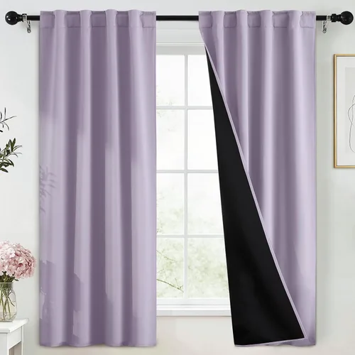 Miniatura 143 de Yakamok Cortinas negras, cortinas de ventana con aislamiento térmico y eficiencia energética para dormitorio, cortinas opacas completas y cortinas