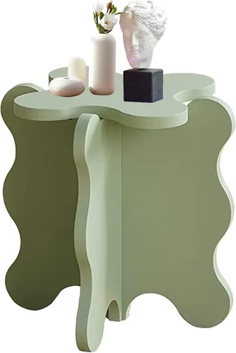 Miniatura 8 de HM&DX Mini mesa de centro de pétalos, mesa auxiliar de madera maciza con ondas de dibujos animados con patas en forma de X, mesas auxiliares de Azul