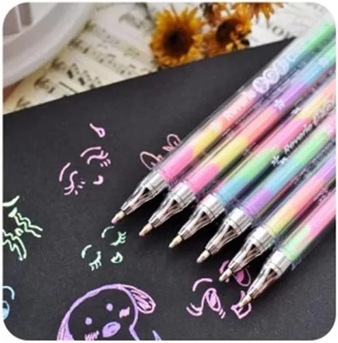Paquete de 12 bolígrafos de gel de tinta multicolor 6 en 1 de 0.031 pulgadas, bola rodante, suministros escolares de oficina, bolígrafo, repuestos
