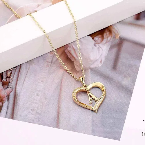 Miniatura 7 de Collar con inicial de corazón para mujer, chapado en oro de 14 quilates, collar con dije de corazón con circonita cúbica, delicado collar con dije