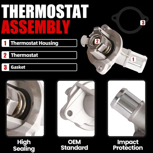 Miniatura 3 de MITZONE Conjunto de carcasa de termostato de refrigerante de motor de aluminio compatible con Chevy Cruze 2016-2019 Equinox 2018-2025 Buick Encore