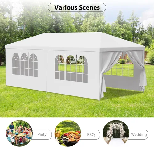 Miniatura 6 de F2C Cenador para exteriores de 10 x 20 pies, toldo blanco con paredes laterales para fiestas, bodas, tienda para eventos de catering, pabellón