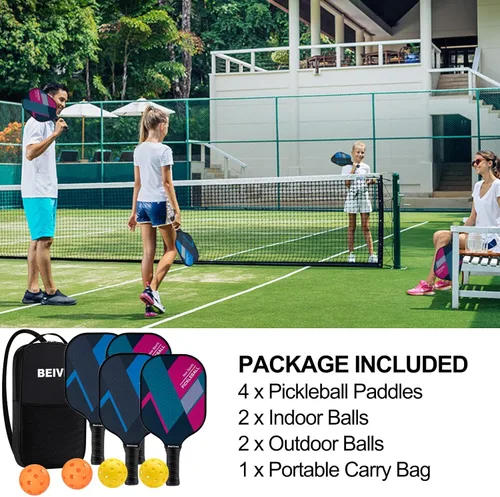 Miniatura 4 de USAPA - Palas de pickleball de fibra de vidrio USAPA, juego de 4, juego de pickleball con 4 raquetas de pickleball, incluye 4 bolas de pickleball