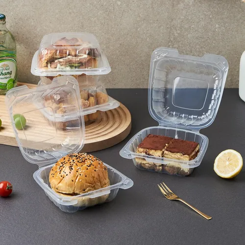 Miniatura 7 de Jaluxing 100 unidades de contenedores desechables de plástico transparente con bisagras para llevar alimentos, 15 cm de ancho, envases desechables