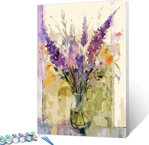 Miniatura 20 de Tucocoo Kits de pintura floral de amapola por números con pinceles y pigmento acrílico sobre lienzo para adultos, hermosos jarrones, flores, Obras