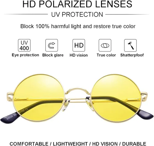 Miniatura 4 de Gleyemor John Lennon - Gafas de sol polarizadas pequeñas redondas para hombres y mujeres, diseño de círculos hippie, color rojo y amarillo