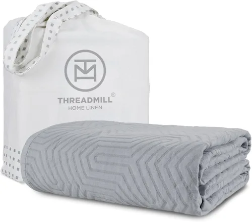 Miniatura 21 de Threadmill Mantas de algodón de lujo para cama tamaño King Acogedora manta 100% algodón tamaño King para todas las estaciones Colcha Aster suave