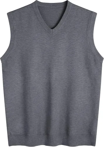 Miniatura 31 de Amussiar Suéter casual para hombre, chaleco con cuello en V, ajustado, sin mangas, suéter de punto