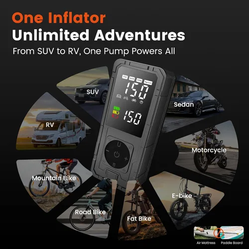 Miniatura 7 de Inflador de neumáticos, compresor de aire portátil, bomba de aire inalámbrica recargable, inflador digital de neumáticos de 150 PSI con apagado