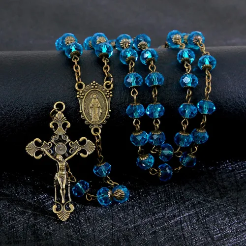 Miniatura 36 de KOMI Rosario de cuentas católicas para mujer, collar de cuentas de rosario con cruz de crucifijo, perlas de cristal, rosario, rosarios, católicos