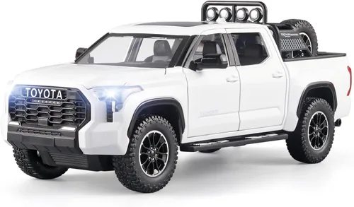 Miniatura 9 de OANMYJJO Camiones de juguete para niños 1/24 Tundra modelo de metal fundido a troquel de juguete, modelo de automóvil con luz y sonido, camiones