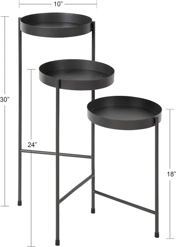 Miniatura 2 de Kate and Laurel Finn - Soporte de metal para plantas de tres niveles, gris carbón, bandeja decorativa con bisagras