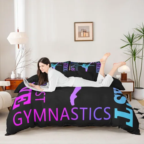 Miniatura 2 de Feelyou Love Gymnastics - Juego de ropa de cama de gimnasia para niñas y niños, ejercicios de suelo, ballet, funda de edredón decorativa de Multi 902