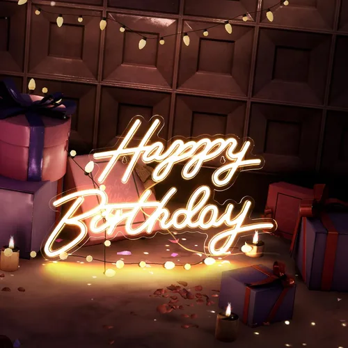 Miniatura 8 de SEWACC Letrero de luz de neón de feliz cumpleaños, alimentado por USB, para decoración de pared, hogar, dormitorio, fiestas de cumpleaños