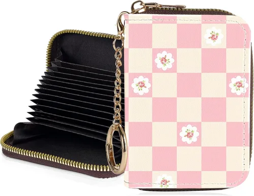 Miniatura 20 de Tarjetero de crédito para mujer, pequeña cartera RFID con cierre de llavero, bonita cartera de piel sintética, Huellas de patas en blanco y negro