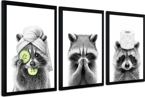 Miniatura 24 de Lienzo enmarcado en blanco y negro para el baño, divertida decoración de baño de animales, linda nutria sosteniendo un rollo de papel higiénico
