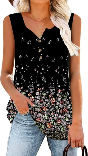 Miniatura 2 de Mystry Zone Womens Tank Tops Summer Sleeveless Buttons Up Neck Casual Basic Flowy Blouse
