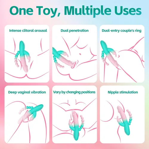 Miniatura 5 de Consoladore de punto G con forma de conejo Tuaieu, juguetes sexuales para adultos para mujeres, 3 en 1 perlas vaginales anales para clítoris, doble
