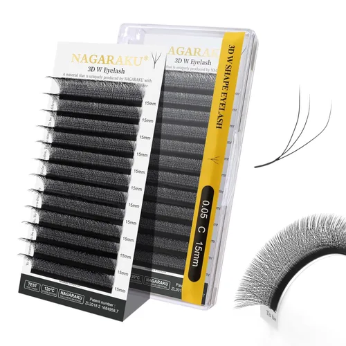 Miniatura 203 de NAGARAKU Extensiones de pestañas Double Tips 4D W, suministros con puntas dobles, gruesas con rizado D de 0.07 mm, bandeja mixta 8-15 mm, 0.07-D