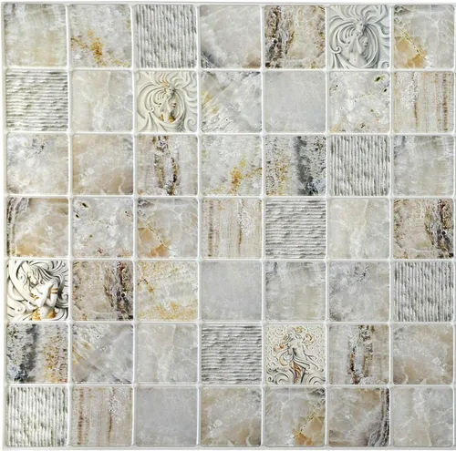 Dundee Deco PG7056-10 - Panel de pared 3D de mármol veneciano de imitación gris beige en cuadrados, 3.2 pies x 1.6 pies (37.8 in x 18.9 in), diseño