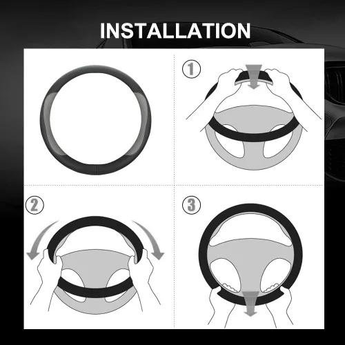 Miniatura 5 de Funda universal para volante de automóvil, funda de cuero de microfibra para volante de 14.5-15 pulgadas, protector antideslizante y transpirable