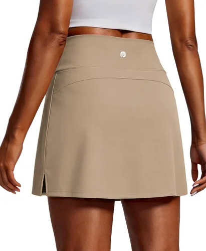 Miniatura 18 de PINSPARK Faldas de golf para mujer, falda de tenis de cintura alta con 2 bolsillos, UPF 50+, falda atlética elástica para entrenamiento de pickleball