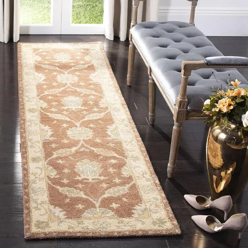 SAFAVIEH Antiquity Collection AT315A - Alfombra de pasillo de lana oriental tradicional de primera calidad, 2 pies 3 pulgadas x 8 pies, marrón y