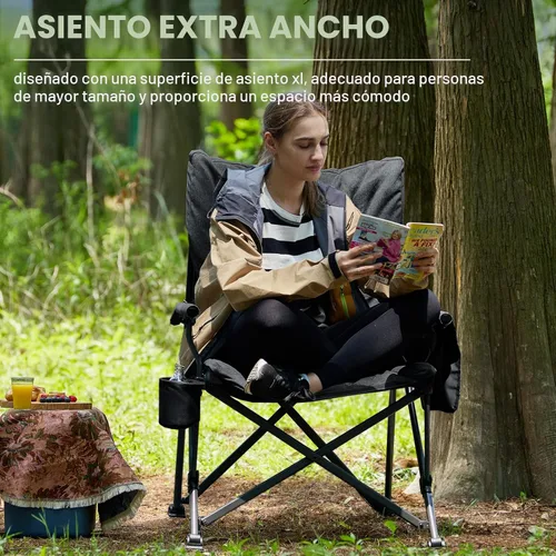 Miniatura 6 de EVER ADVANCED Silla plegable acolchada de gran tamaño para campamento para adultos, silla de césped resistente con bolsillos laterales, silla Negro