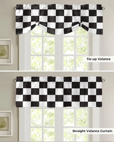 Miniatura 5 de Cortinas modernas de mosaico en blanco y negro para sala de estar, dormitorio, baño, ventana de cocina, cenefa de panel con bolsillo para barra