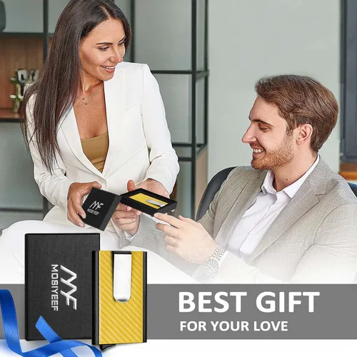 Miniatura 6 de MOSIYEEF Cartera de sigilo desplegable para hombre, cartera con bloqueo RFID para tarjetas con clip para dinero, tarjetero minimalista con envoltura