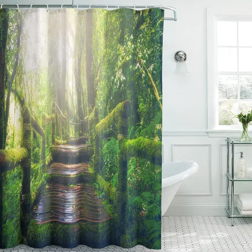 Miniatura 7 de Cortina de ducha de tela impermeable con diseño de margaritas blancas y flores blancas para baño, decoración bohemia de baño con 12 ganchos