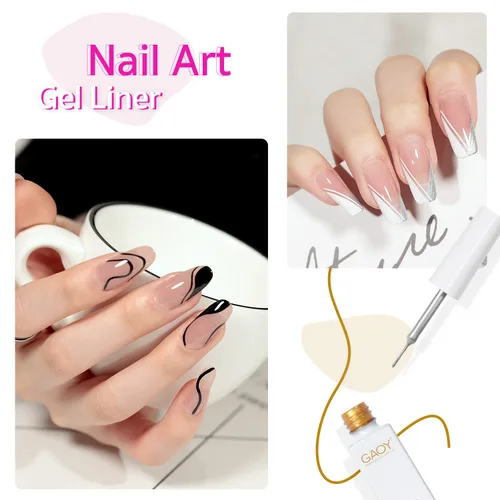 Miniatura 3 de GAOY Esmalte de uñas de gel, 6 colores clásicos, negro, blanco, dorado, plateado para diseño de pintura de uñas con pincel fino, manicura francesa