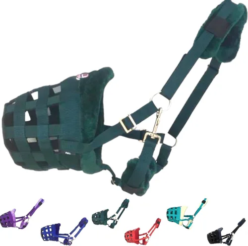 Miniatura 10 de Horse Grazing Muzzle Halter, Mink Fleece Padded, Multiple Sizes, Breathable (Black, Cob)