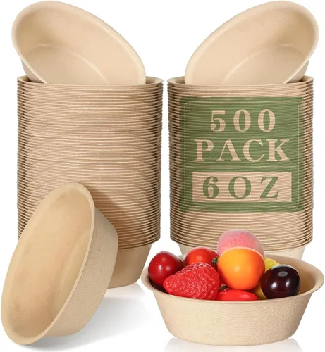 Miniatura 10 de Dandat Cuencos de papel desechables de 6 onzas a granel, pequeños cuencos de postre de bagazo para helado, sopa, ensalada, pasta, suministros